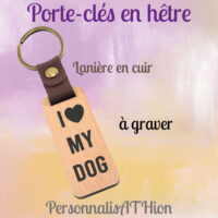 personnalisathion porte cles bois hetre cuir Z 24088
