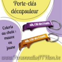 Porte-clés décapsuleur Ath, Cité des Géants en aluminium – coloris mauve ou jaune